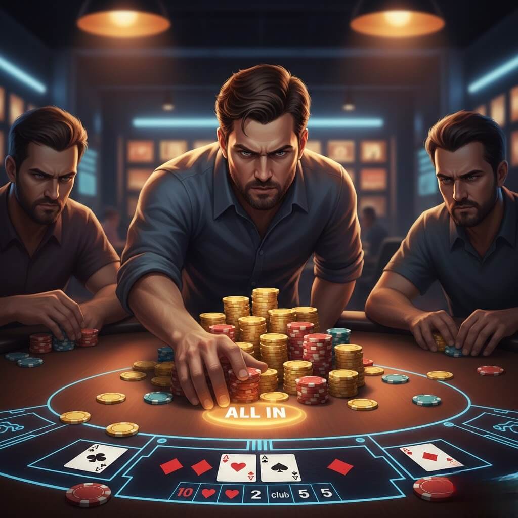 Pemain IDNPoker melakukan strategi All In di meja digital